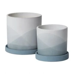 KEPPEL Pale Blue White Tones Cylinder Pot With Saucer By ACCENT DECOR
