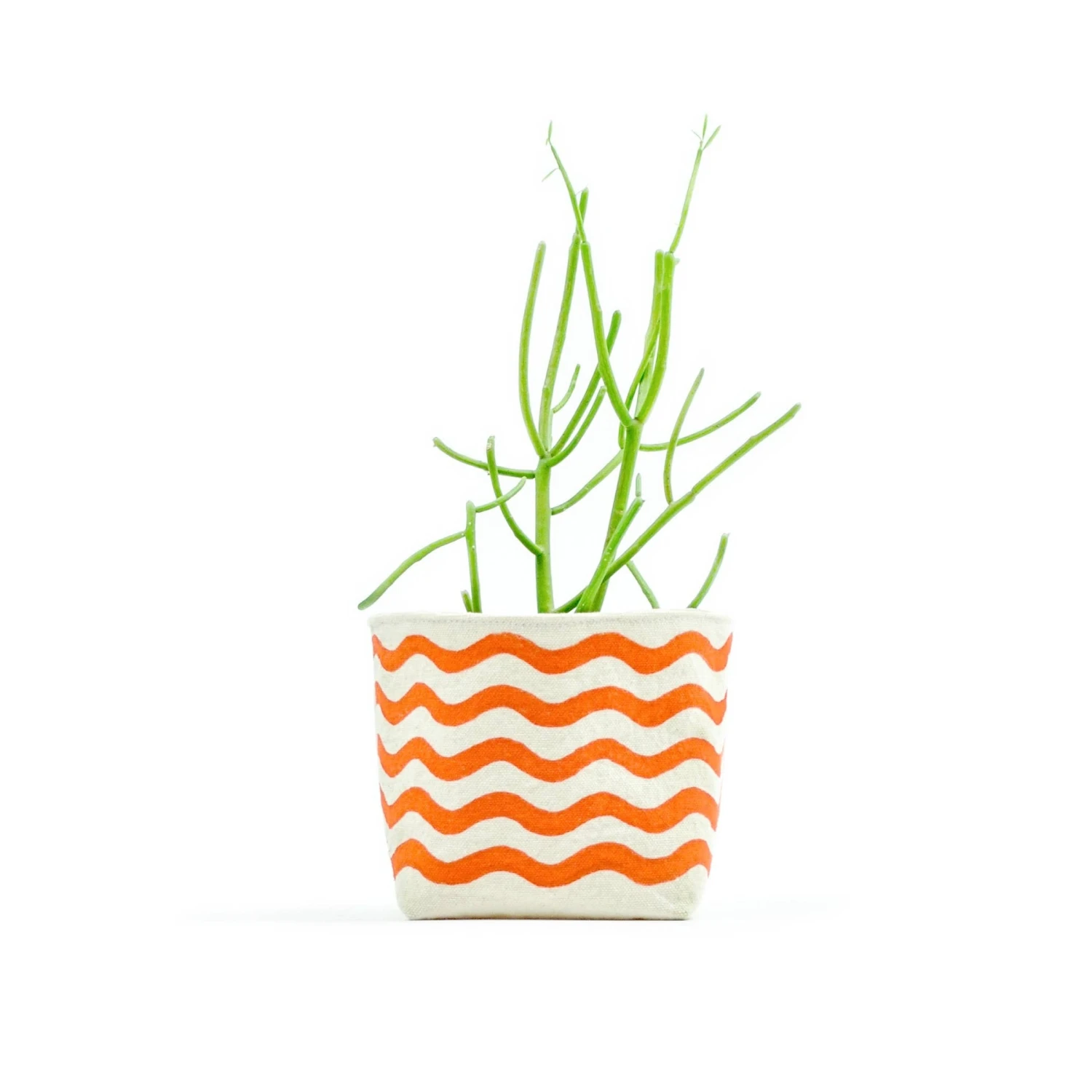 Wavy Line Blockprint Canvas Planter—4" GRAY GREEN GOODS 1 Wavy Line Blockprint Canvas Planter—4" GRAY GREEN GOODS
