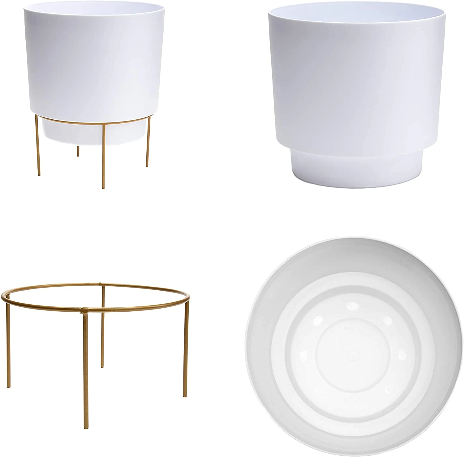 Bloem Hopson Planter With Metal Stand - Casper White - 10" Diameter 3 Bloem Hopson Planter With Metal Stand - Casper White - 10" Diameter - Image 3