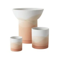 Vesper Orange & White Cylinder Pot With Saucer By Accent Decor