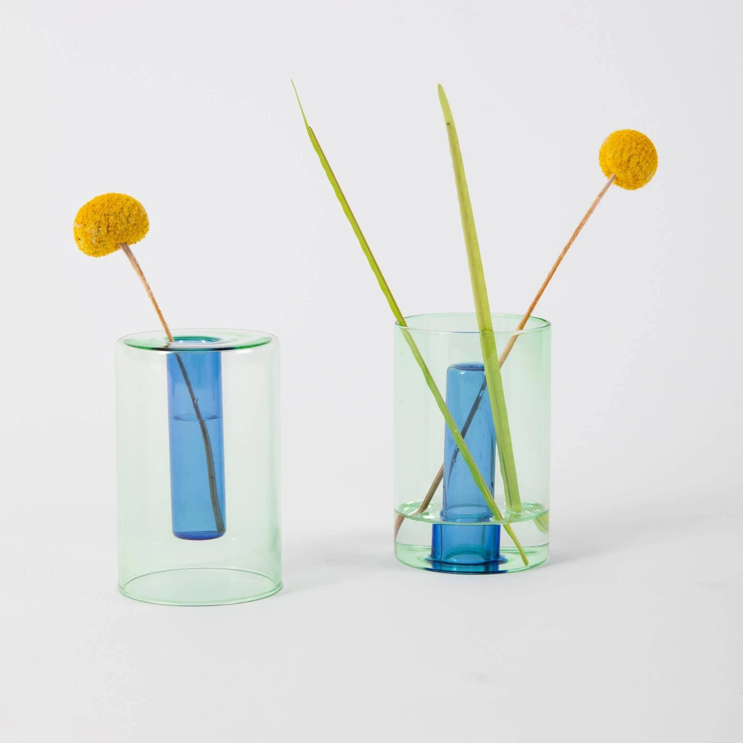 Block Design - Reversible Glass Vase - Small -Green And Blue