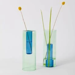 BLOCK DESIGN Reversible Glass Vase - Large - Green And Blue