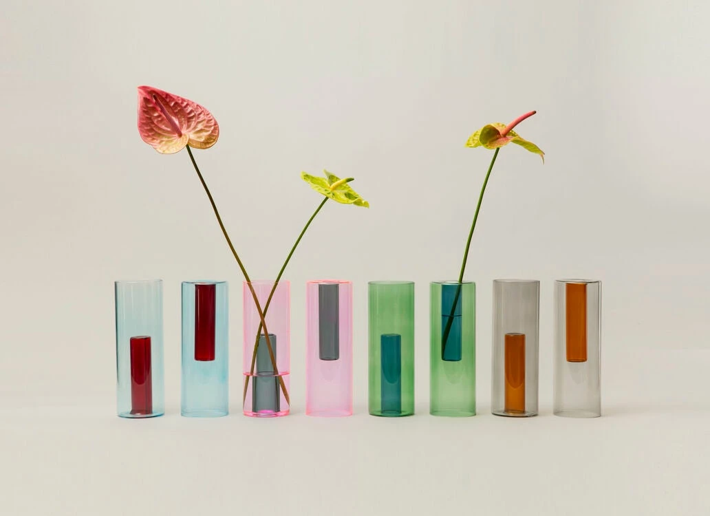 BLOCK DESIGN Reversible Glass Vase - Large - Pink And Green 2 BLOCK DESIGN Reversible Glass Vase - Large - Pink And Green - Image 2