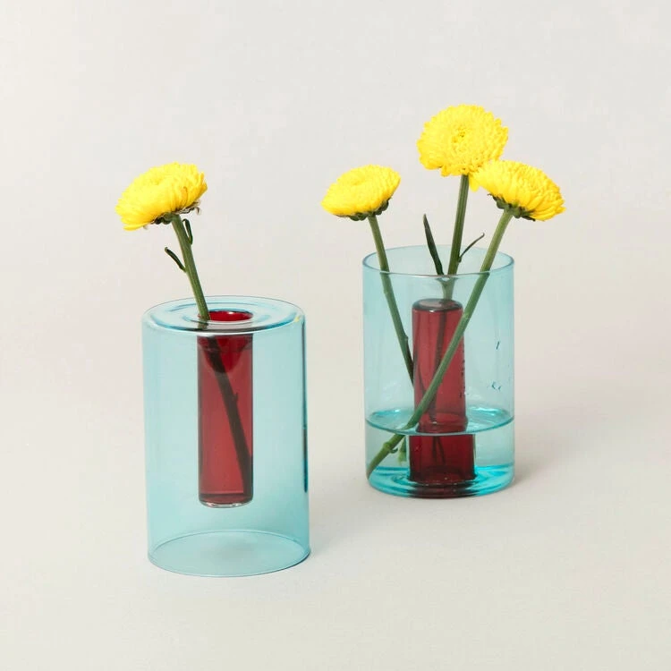 BLOCK DESIGN Reversible Glass Vase - Small - Blue And Red 1 BLOCK DESIGN Reversible Glass Vase - Small - Blue And Red