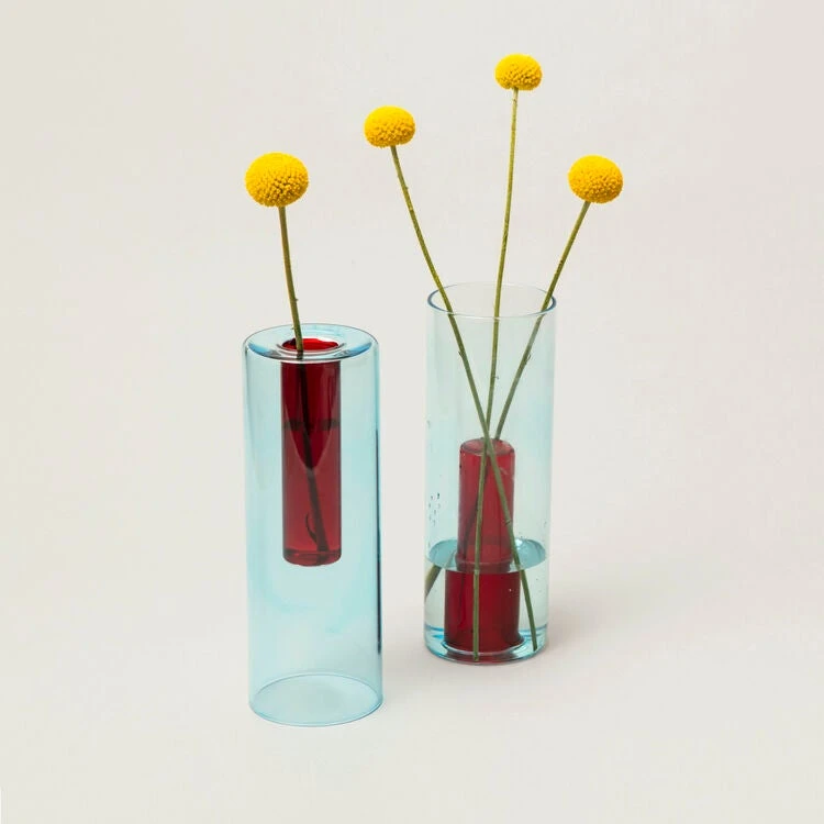 BLOCK DESIGN Reversible Glass Vase - Large- Blue And Red