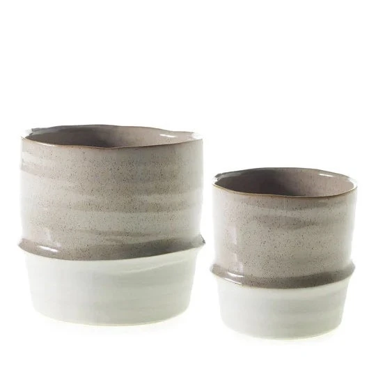 VALLEY Planter Beige Cream Stripe Ridged By Accent Decor 2 VALLEY Planter Beige Cream Stripe Ridged By Accent Decor - Image 2