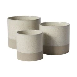 DOWNY Beige Speckle Texture Banded Cylinder Pot